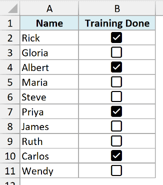 Training list with checkboxes to filter records in Excel