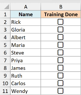 Checkboxes inserted in all the selected cells in Excel