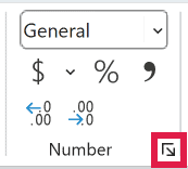 Dialog box launcher in the Number group on the Home tab