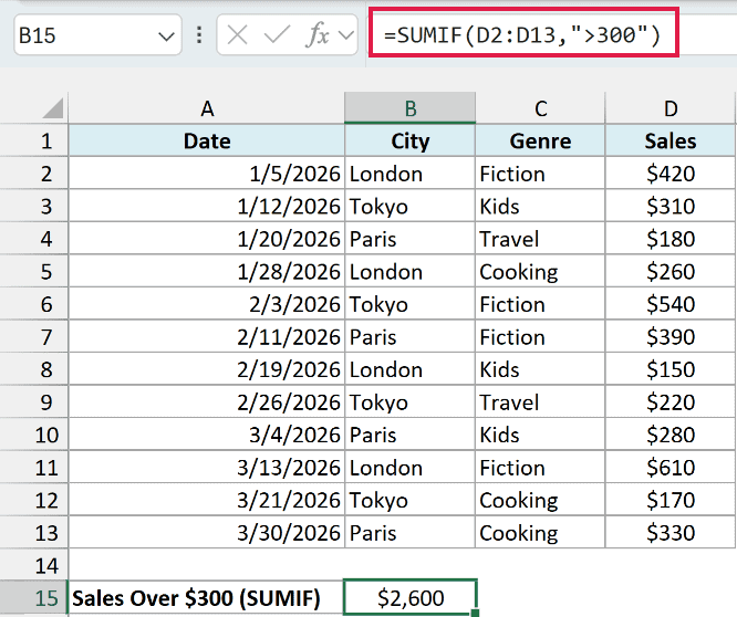 SUMIF without a sum range adding sales over $300