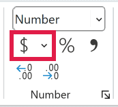 Accounting Number Format button in the Number group