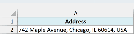 Address 742 Maple Avenue, Chicago, IL 60614, USA in A2