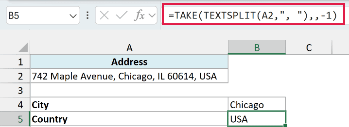 TAKE and TEXTSPLIT returning USA as the last item