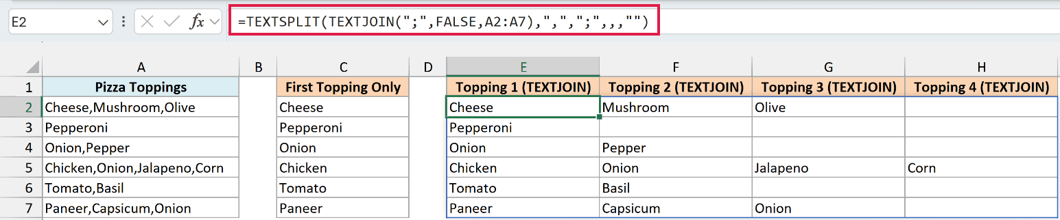 TEXTJOIN and TEXTSPLIT splitting every order into its own row