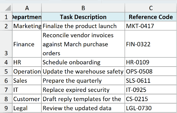 Row 3 is taller, revealing its full wrapped task description.