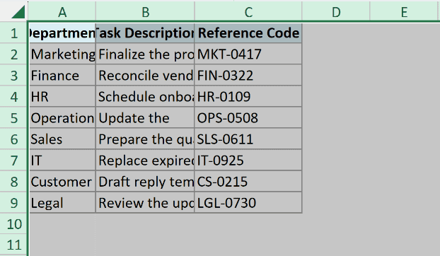 The entire worksheet is selected while its columns remain narrow.