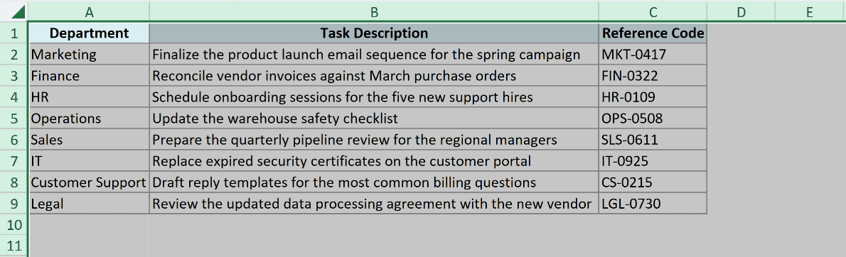 The entire worksheet is selected with all columns AutoFitted.