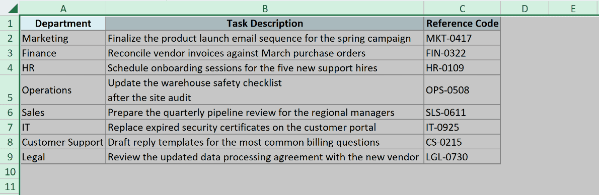 All rows are AutoFitted so the two-line task description is fully visible.