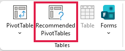 Recommended PivotTables option in the Tables group on the Insert tab