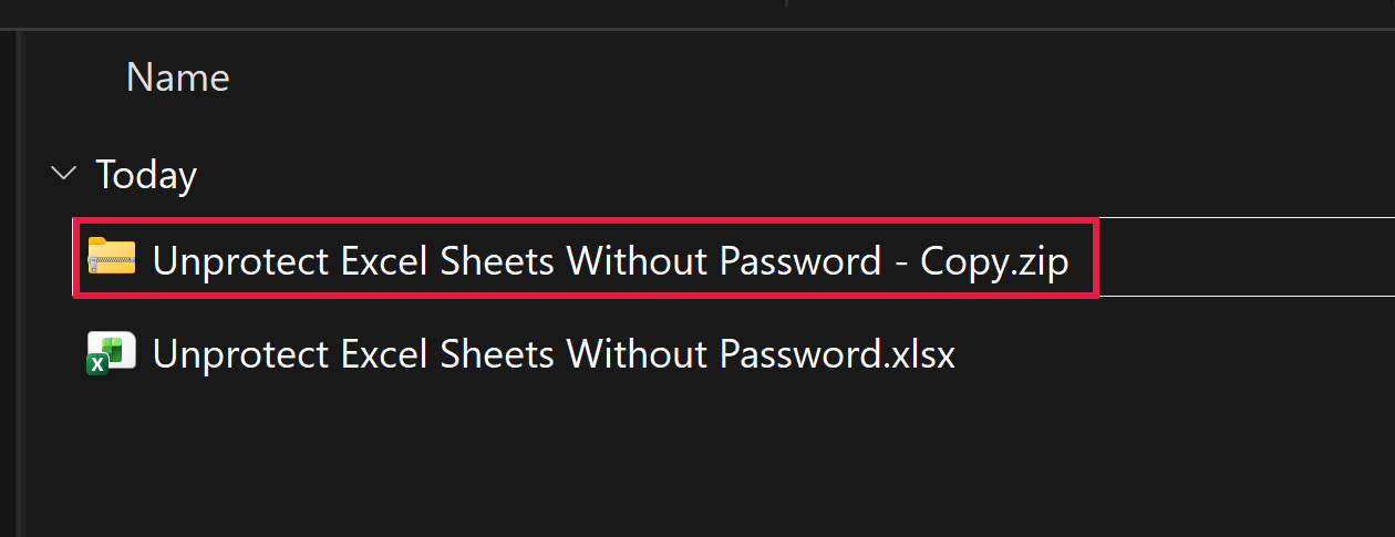 Excel file copy renamed with a .zip extension in File Explorer