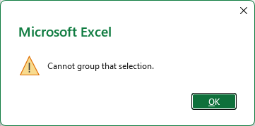 The Cannot group that selection message