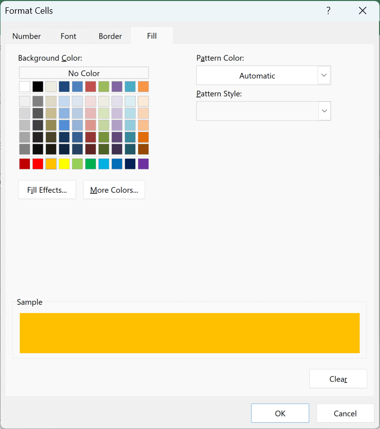 The Fill tab with orange picked for the rule that highlights quantities above 15