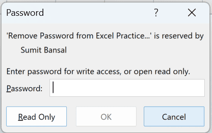 Password prompt asking for the password to modify with a Read Only button
