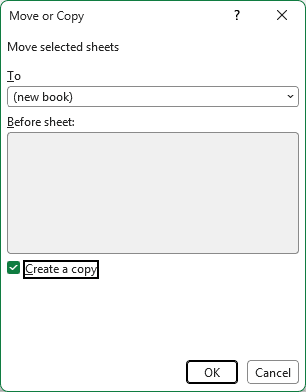 Create a copy option checked in the Move or Copy dialog box