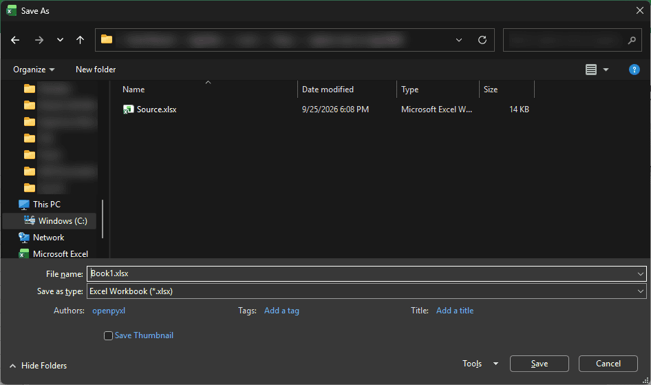 Save As dialog box opened with the F12 key