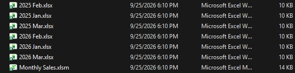 Folder showing a separate Excel file for each sheet, named after the sheet