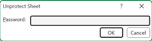 The Unprotect Sheet dialog box asking for the password