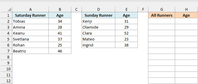 Saturday and Sunday runner lists with an empty All Runners and Age result area