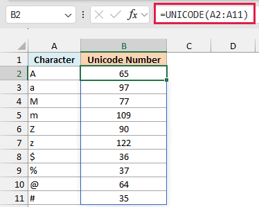 UNICODE spills the Unicode number of each character, 65 for A and 97 for a