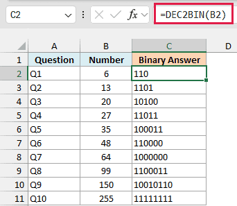 DEC2BIN Function in Excel (6 Simple Examples)