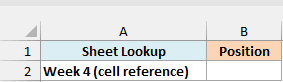 Summary sheet with an empty Position cell for the Week 4 sheet