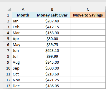 Twelve months of leftover money beside an empty Move to Savings column