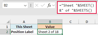 SHEET and SHEETS combined to return the label Sheet 2 of 18