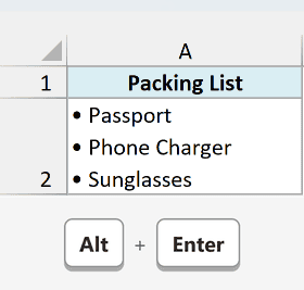 Three bulleted items in one cell, each on its own line
