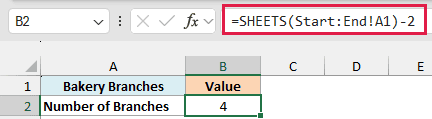 SHEETS of Start:End minus 2 returns 4 branches