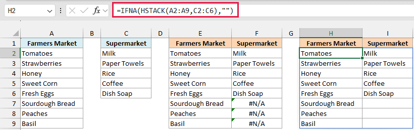 IFNA wrapped around HSTACK shows blanks instead of #N/A