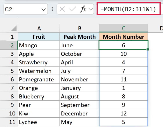 MONTH with &1 joined to each month name converts June to 6 and December to 12