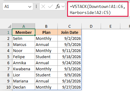 VSTACK combines Downtown and Harborside into one roster with nine members and one header