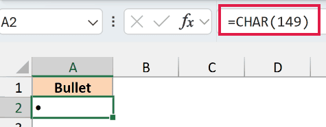 CHAR(149) formula returning a bullet on Windows
