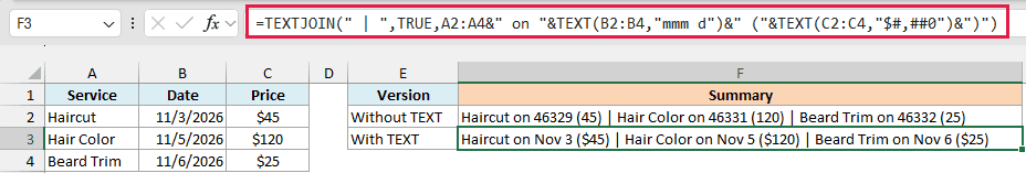 Booking summary with formatted dates and dollar amounts