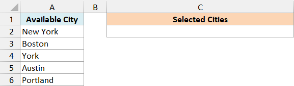 The Allow Repeats example with C2 cleared before selecting cities.