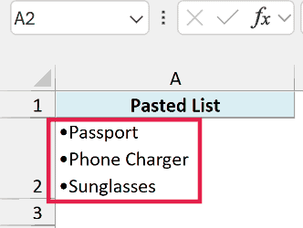 Bulleted list from Word pasted into a single cell