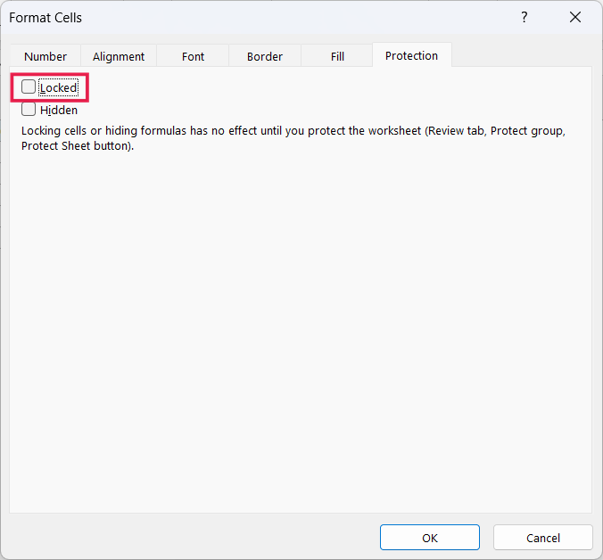 The Locked checkbox cleared on the Protection tab for C2.