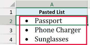 Bulleted list pasted into Excel with each bullet point in its own cell