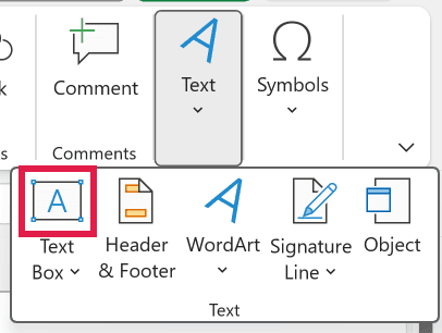 Text Box option in the Text group on the Insert tab