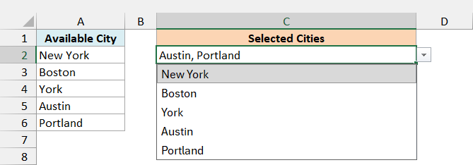 The city drop-down remains available in unlocked C2 on the protected worksheet.