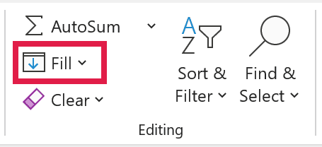The Fill icon in the Editing group of the Home tab