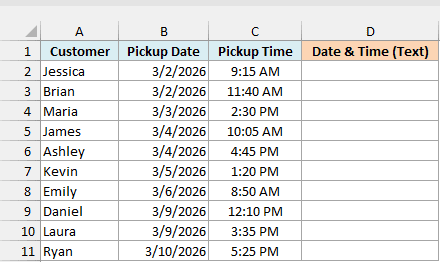 Store pickups with an empty Date & Time (Text) column