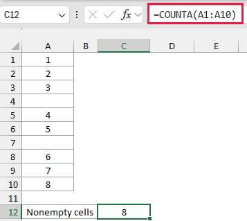 COUNTA function to count non blank cells in a range