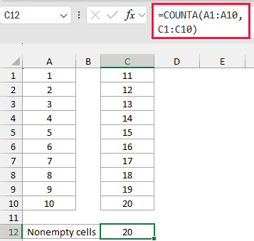 Formula to count non-empty cells in multiple ranges