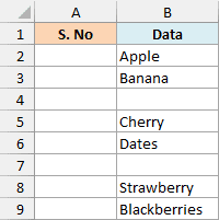 Dataset to number rows in Excel