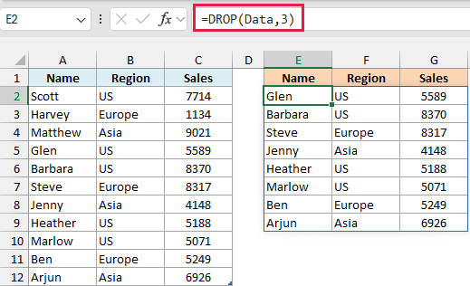 DROP function to drop first three records