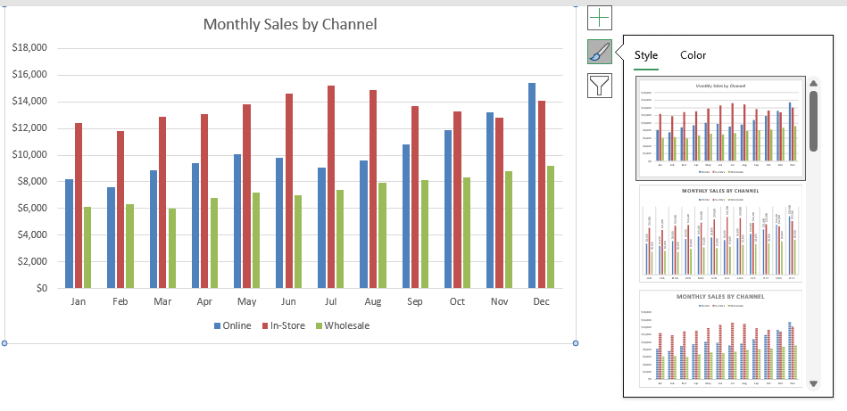 Chart Styles button open next to the chart