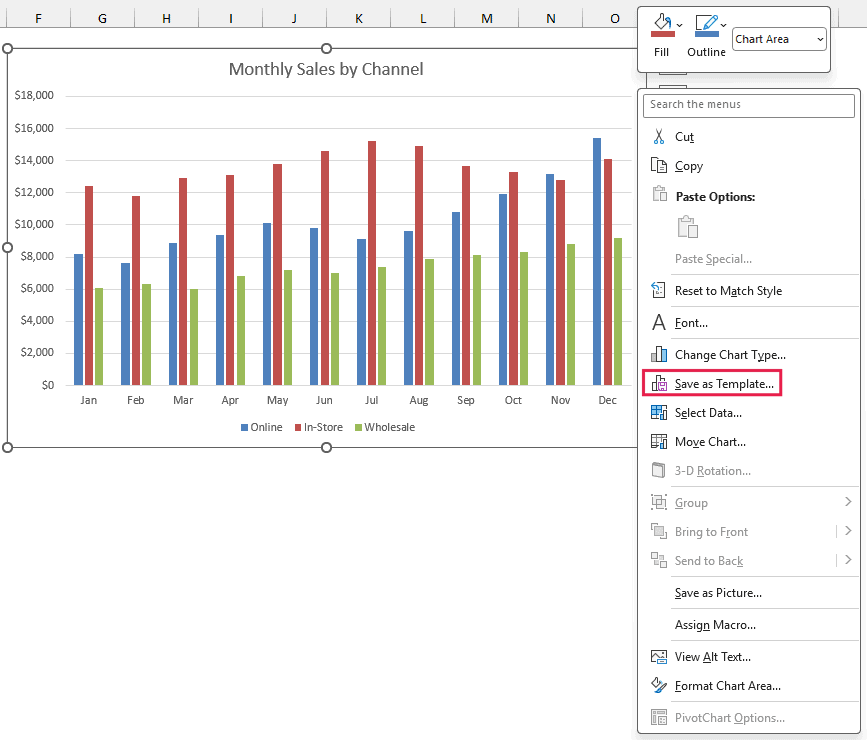 Save as Template in the chart's right-click menu