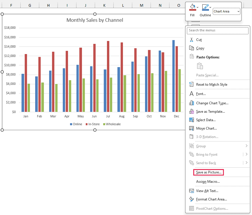 Save as Picture in the chart's right-click menu