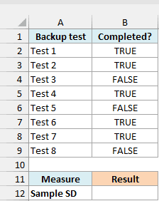 Eight backup completion results stored as TRUE and FALSE values.
